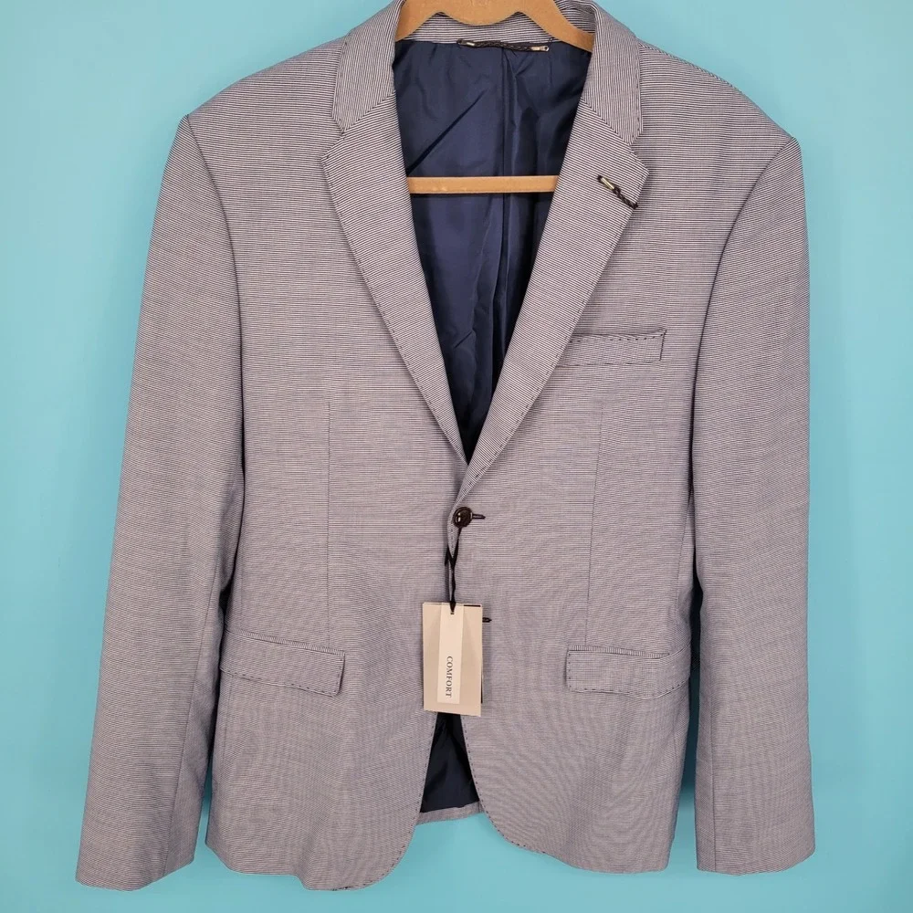 Zara Man Grey Micro-Stripe Comfort Suit Jacket Blazer NWT Slim Fit Minimalist 40